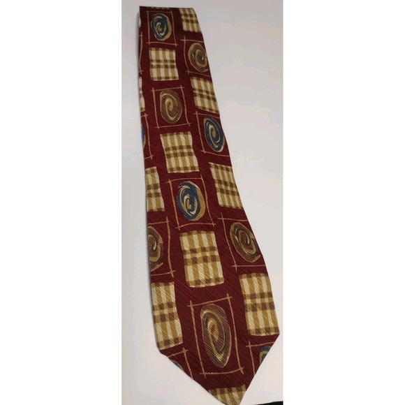 Geoffrey Beene Men's Striped‎ Burgundy Gold Blue Neck Tie 100% Silk - Picture 1 of 3